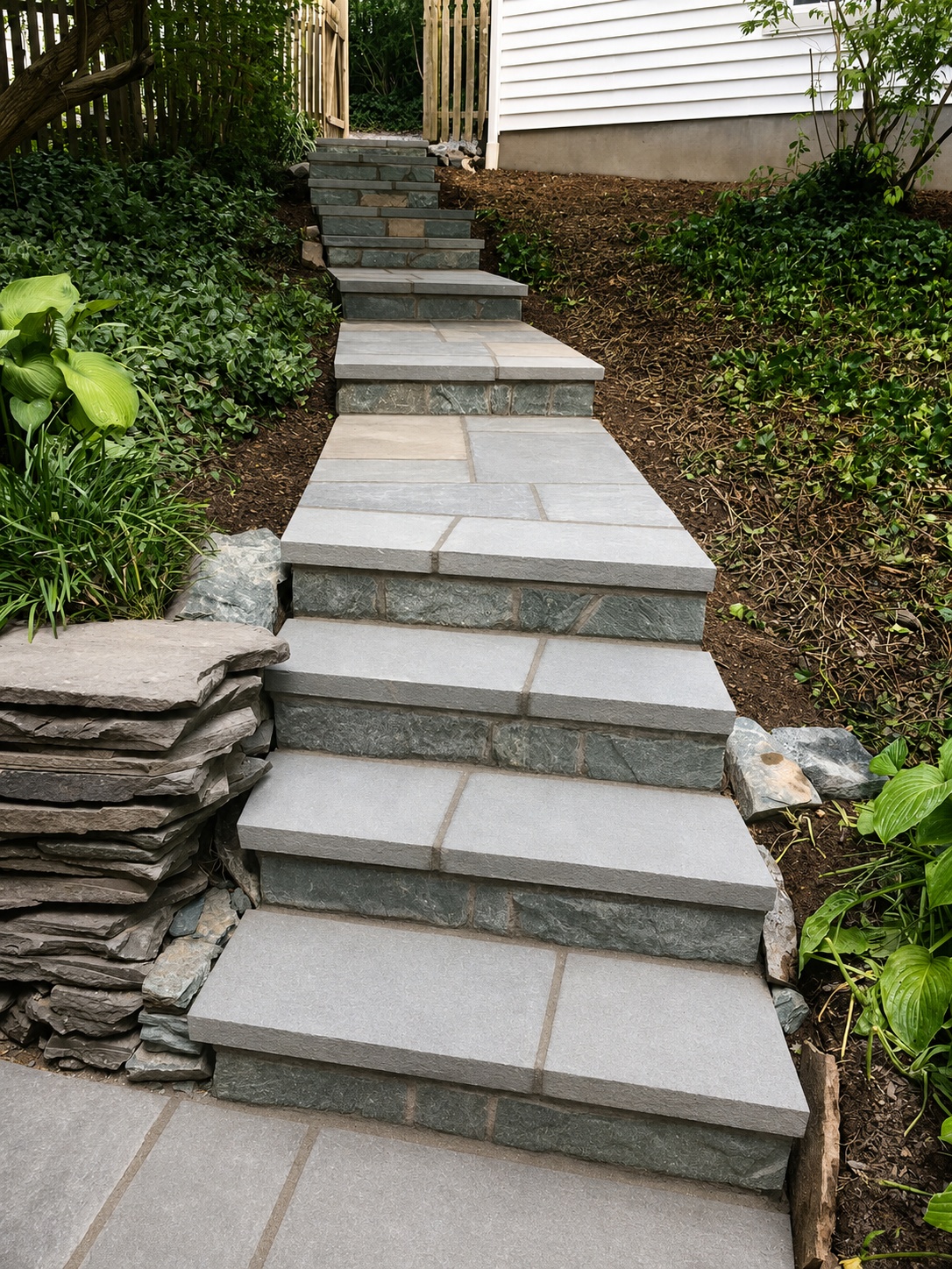 Natural stone steps built into a hillside