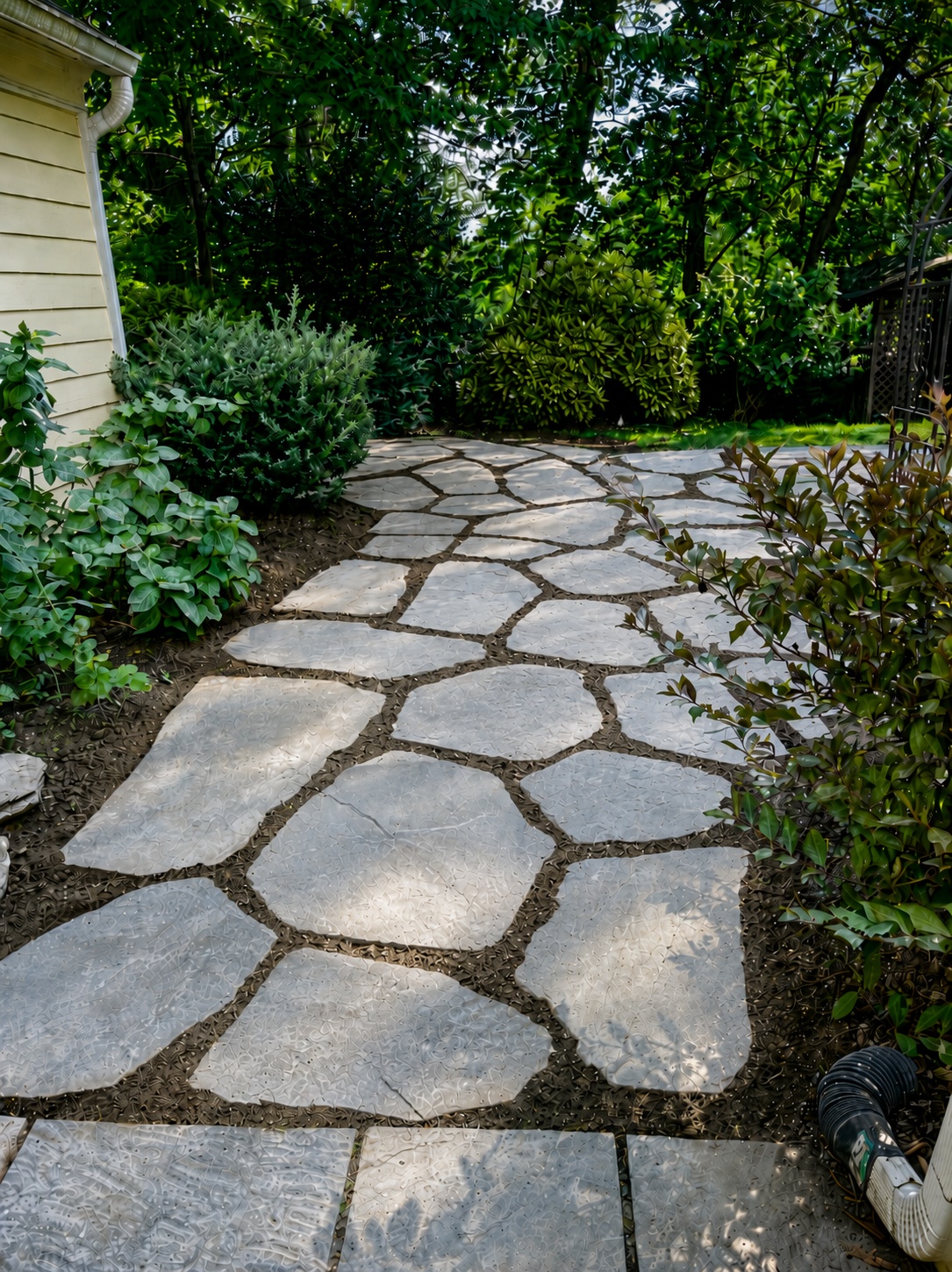 Natural flagstone walkway through a garden area